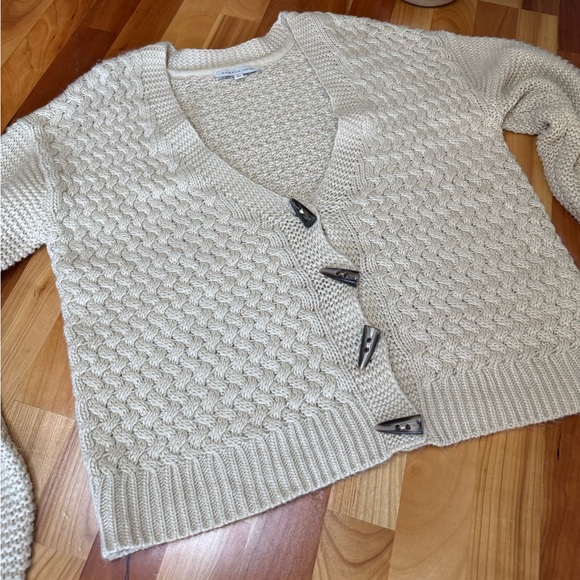 Pamela Love Chunky Knit Balloon-Sleeve Cardigan Size L — Ivory Cream - Picture 7 of 13